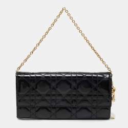 Dior Black Cannage Patent Leather Lady Dior Wallet On Chain