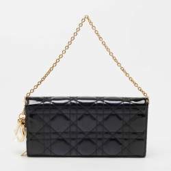 Dior Black Cannage Patent Leather Lady Dior Wallet On Chain