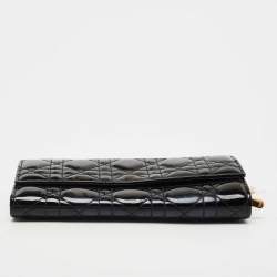 Dior Black Cannage Patent Leather Lady Dior Wallet On Chain
