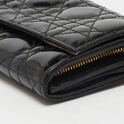 Dior Black Cannage Patent Leather Lady Dior Wallet On Chain