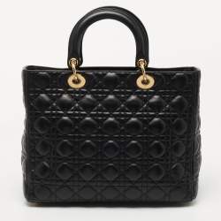 Dior Black Cannage Leather Large Lady Dior Tote