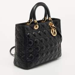 Dior Black Cannage Leather Large Lady Dior Tote