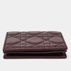 Pre Owned Dior Burgundy Cannage Leather Lady Dior Flap Card Case