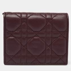 Pre Owned Dior Burgundy Cannage Leather Lady Dior Flap Card Case