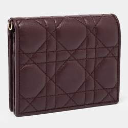 Pre Owned Dior Burgundy Cannage Leather Lady Dior Flap Card Case