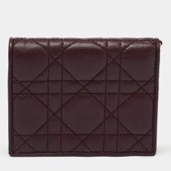 Pre Owned Dior Burgundy Cannage Leather Lady Dior Flap Card Case