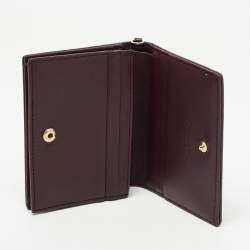 Pre Owned Dior Burgundy Cannage Leather Lady Dior Flap Card Case
