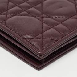 Pre Owned Dior Burgundy Cannage Leather Lady Dior Flap Card Case