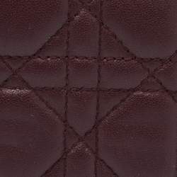 Pre Owned Dior Burgundy Cannage Leather Lady Dior Flap Card Case