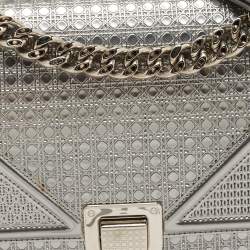 Pre Owned Dior Silver Micro Cannage Patent Leather Medium Diorama Shoulder Bag