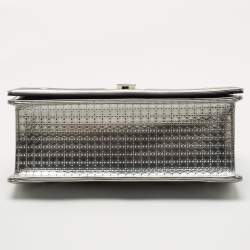 Pre Owned Dior Silver Micro Cannage Patent Leather Medium Diorama Shoulder Bag
