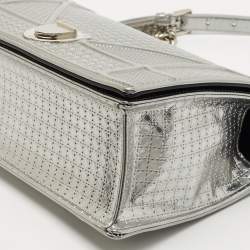 Pre Owned Dior Silver Micro Cannage Patent Leather Medium Diorama Shoulder Bag
