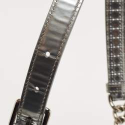 Pre Owned Dior Silver Micro Cannage Patent Leather Medium Diorama Shoulder Bag