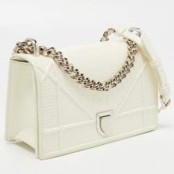 Pre Owned Dior White Patent Leather Small Diorama Shoulder Bag