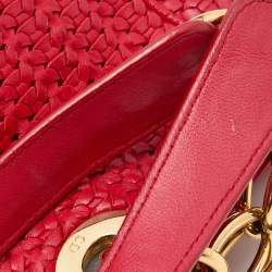 Pre Owned Dior Red Woven Leather Soft Large Shopping Tote