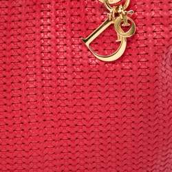 Pre Owned Dior Red Woven Leather Soft Large Shopping Tote
