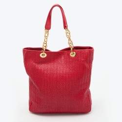 Pre Owned Dior Red Woven Leather Soft Large Shopping Tote