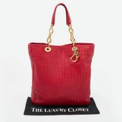 Pre Owned Dior Red Woven Leather Soft Large Shopping Tote