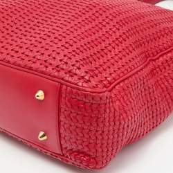 Pre Owned Dior Red Woven Leather Soft Large Shopping Tote