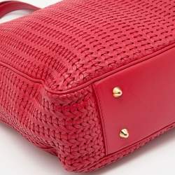 Pre Owned Dior Red Woven Leather Soft Large Shopping Tote
