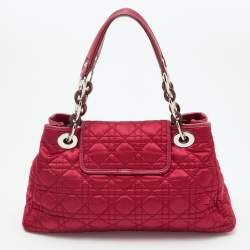 Pre Owned Dior Red Quilted Cannage Satin Charming Lock Satchel