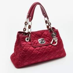 Pre Owned Dior Red Quilted Cannage Satin Charming Lock Satchel