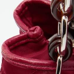 Pre Owned Dior Red Quilted Cannage Satin Charming Lock Satchel
