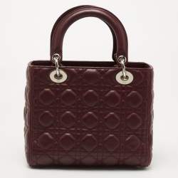 Pre Owned Dior Burgundy Cannage Leather Medium Lady Dior Tote