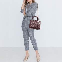 Pre Owned Dior Burgundy Cannage Leather Medium Lady Dior Tote