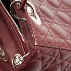 Pre Owned Dior Burgundy Cannage Leather Medium Lady Dior Tote
