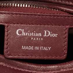 Pre Owned Dior Burgundy Cannage Leather Medium Lady Dior Tote
