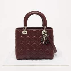 Pre Owned Dior Burgundy Cannage Leather Medium Lady Dior Tote