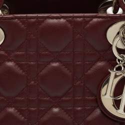Pre Owned Dior Burgundy Cannage Leather Medium Lady Dior Tote