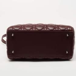 Pre Owned Dior Burgundy Cannage Leather Medium Lady Dior Tote