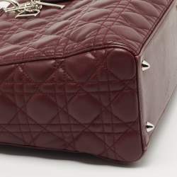 Pre Owned Dior Burgundy Cannage Leather Medium Lady Dior Tote