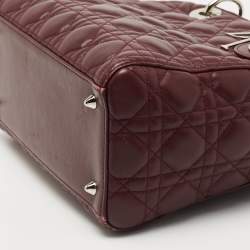 Pre Owned Dior Burgundy Cannage Leather Medium Lady Dior Tote