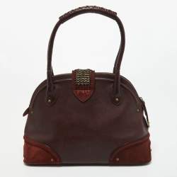 Pre Owned Dior Burgundy Leather and Suede Jeanne Satchel