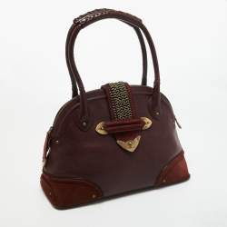 Pre Owned Dior Burgundy Leather and Suede Jeanne Satchel