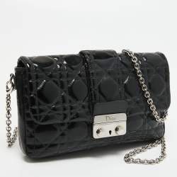 Dior Black Cannage Patent Leather Miss Dior Promenade Chain Clutch