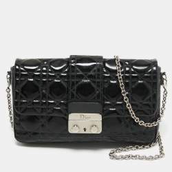 Dior Black Cannage Patent Leather Miss Dior Promenade Chain Clutch
