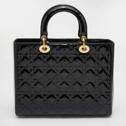 Dior Black Cannage Patent Leather Large Lady Dior Tote