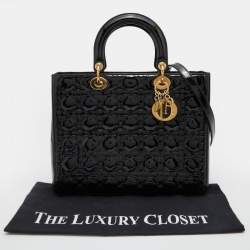 Dior Black Cannage Patent Leather Large Lady Dior Tote