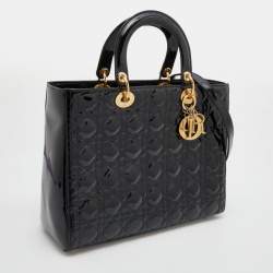 Dior Black Cannage Patent Leather Large Lady Dior Tote