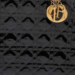 Dior Black Cannage Patent Leather Large Lady Dior Tote