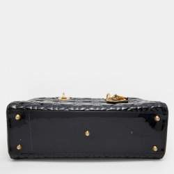Dior Black Cannage Patent Leather Large Lady Dior Tote