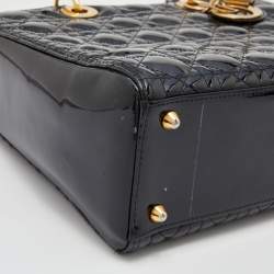 Dior Black Cannage Patent Leather Large Lady Dior Tote