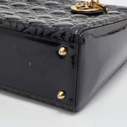 Dior Black Cannage Patent Leather Large Lady Dior Tote