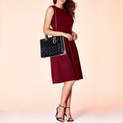 Dior Black Cannage Patent Leather Large Lady Dior Tote