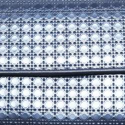 Pre Owned Dior Blue Microcannage Patent Leather Croisiere Wallet on Chain
