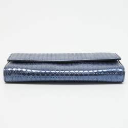 Pre Owned Dior Blue Microcannage Patent Leather Croisiere Wallet on Chain